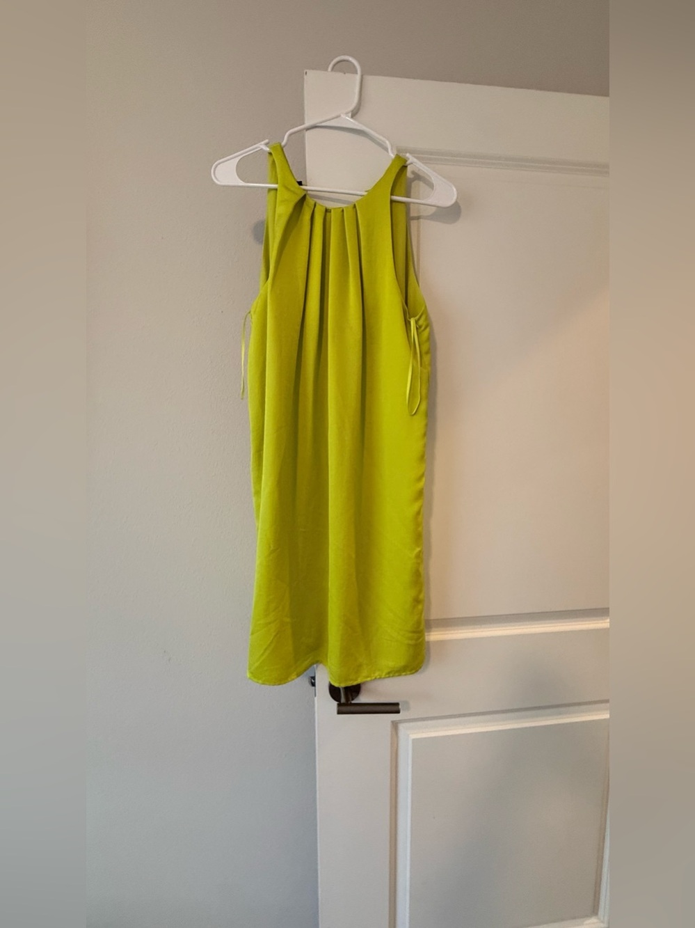 Mango Sleeveless Pleated Shift Dress - Neon Lime